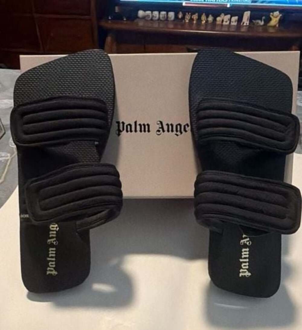 Palm Angels Black Nylon Double Strap Sandals With Original Box